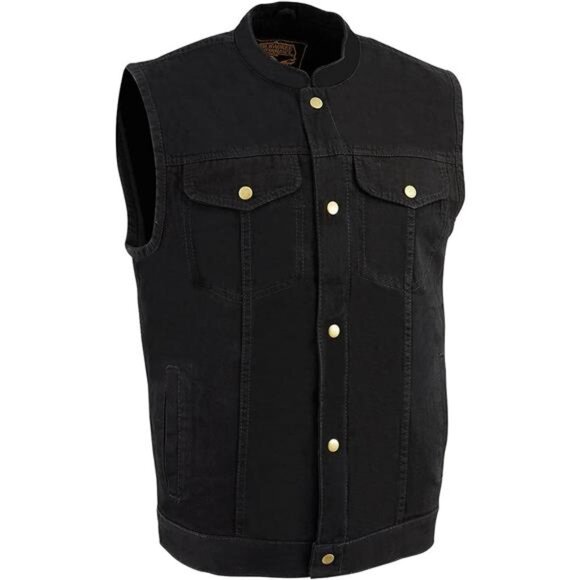 Leather Men's Classic Black Denim Club Style Vest with Snap Button Closure - Picture 8 of 8
